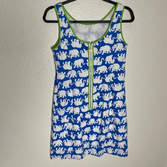 Lilly Pulitzer | Cathy Shift Dress Blue Tusk Elephant Pattern Tank Dress - Picture 3 of 8